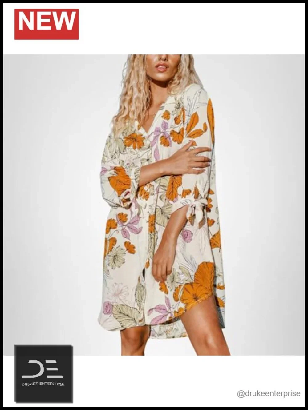 Floral Mini Dress 3/4 Sleeve Button Down Beach Cover Up Top